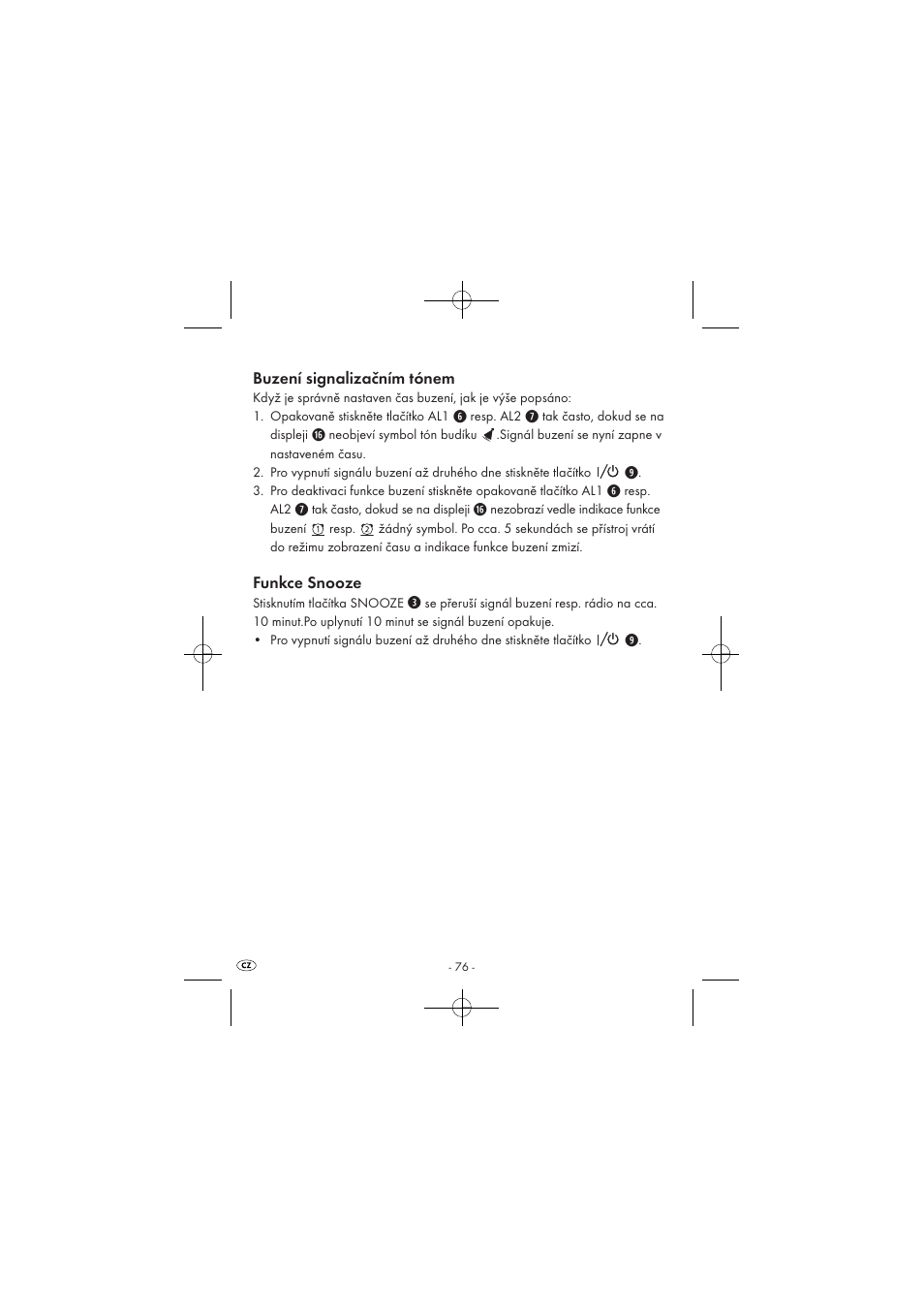 Buzení signalizačním tónem, Funkce snooze | Silvercrest SPUV 90 A1 User Manual | Page 78 / 98