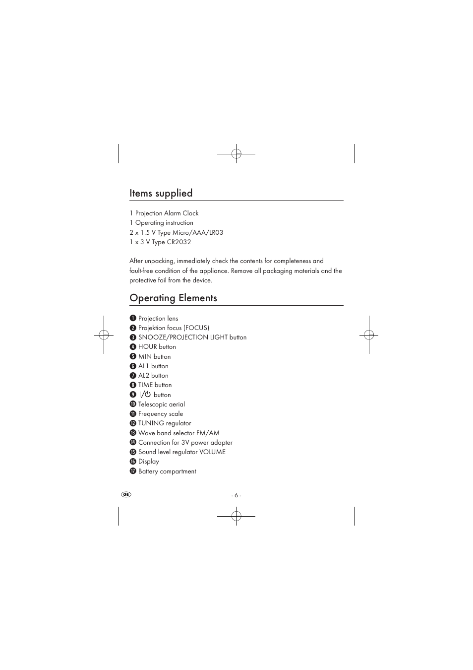 Items supplied, Operating elements | Silvercrest SPUV 90 A1 User Manual | Page 8 / 98