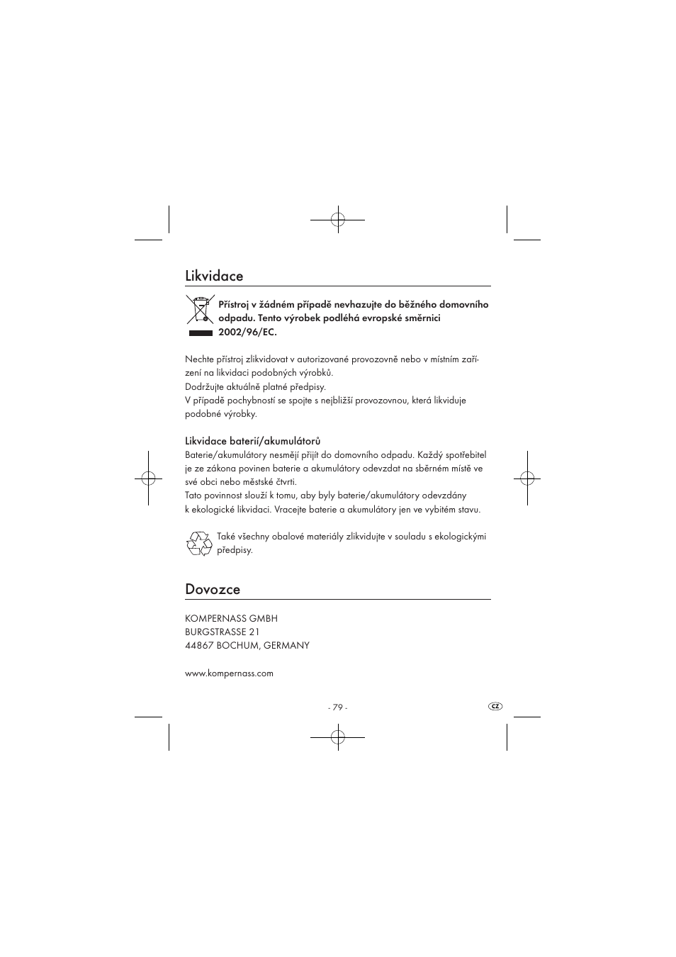 Likvidace, Dovozce | Silvercrest SPUV 90 A1 User Manual | Page 81 / 98