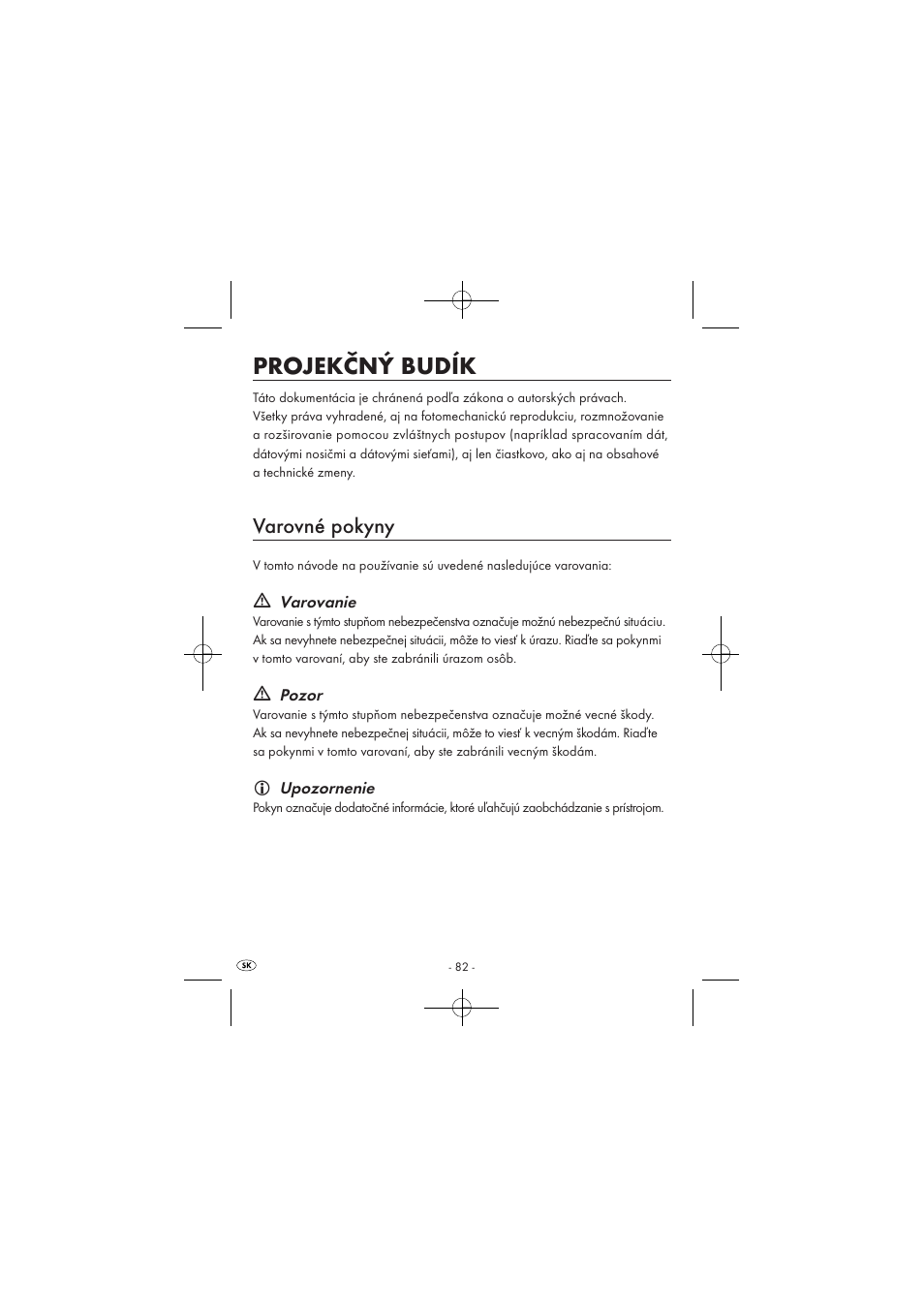 Projekčný budík, Varovné pokyny | Silvercrest SPUV 90 A1 User Manual | Page 84 / 98