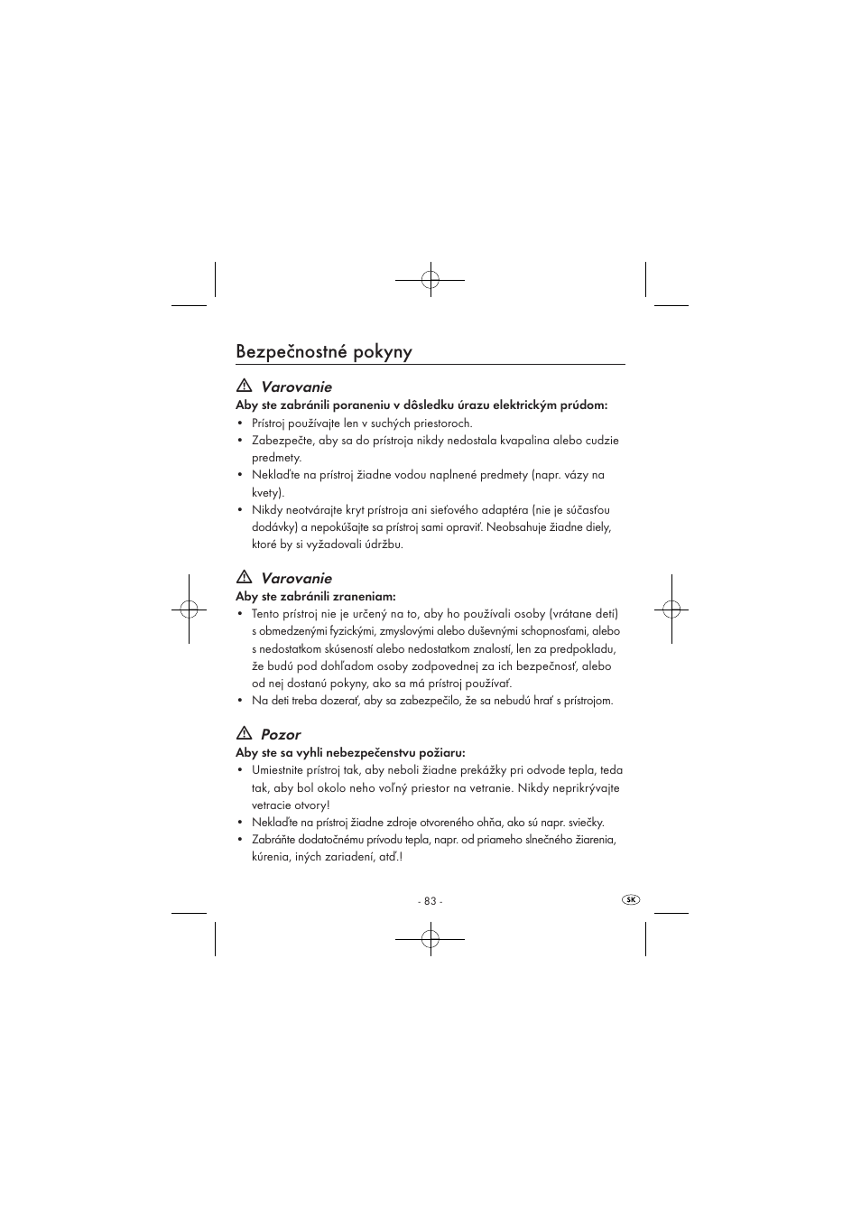 Bezpečnostné pokyny, Varovanie, Pozor | Silvercrest SPUV 90 A1 User Manual | Page 85 / 98