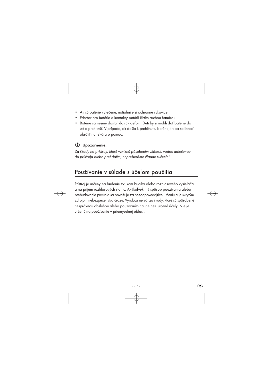 Používanie v súlade s účelom použitia | Silvercrest SPUV 90 A1 User Manual | Page 87 / 98