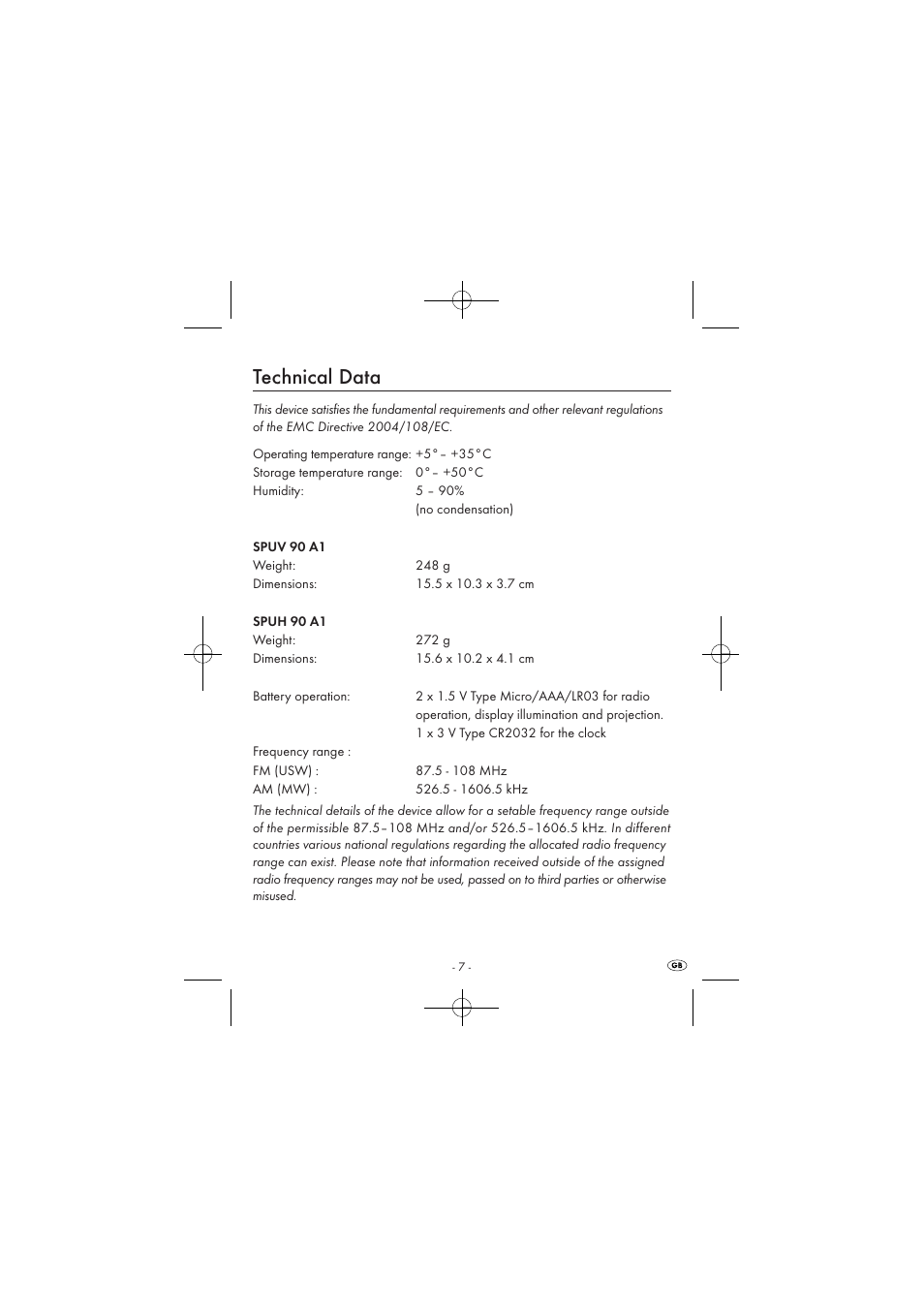 Technical data | Silvercrest SPUV 90 A1 User Manual | Page 9 / 98