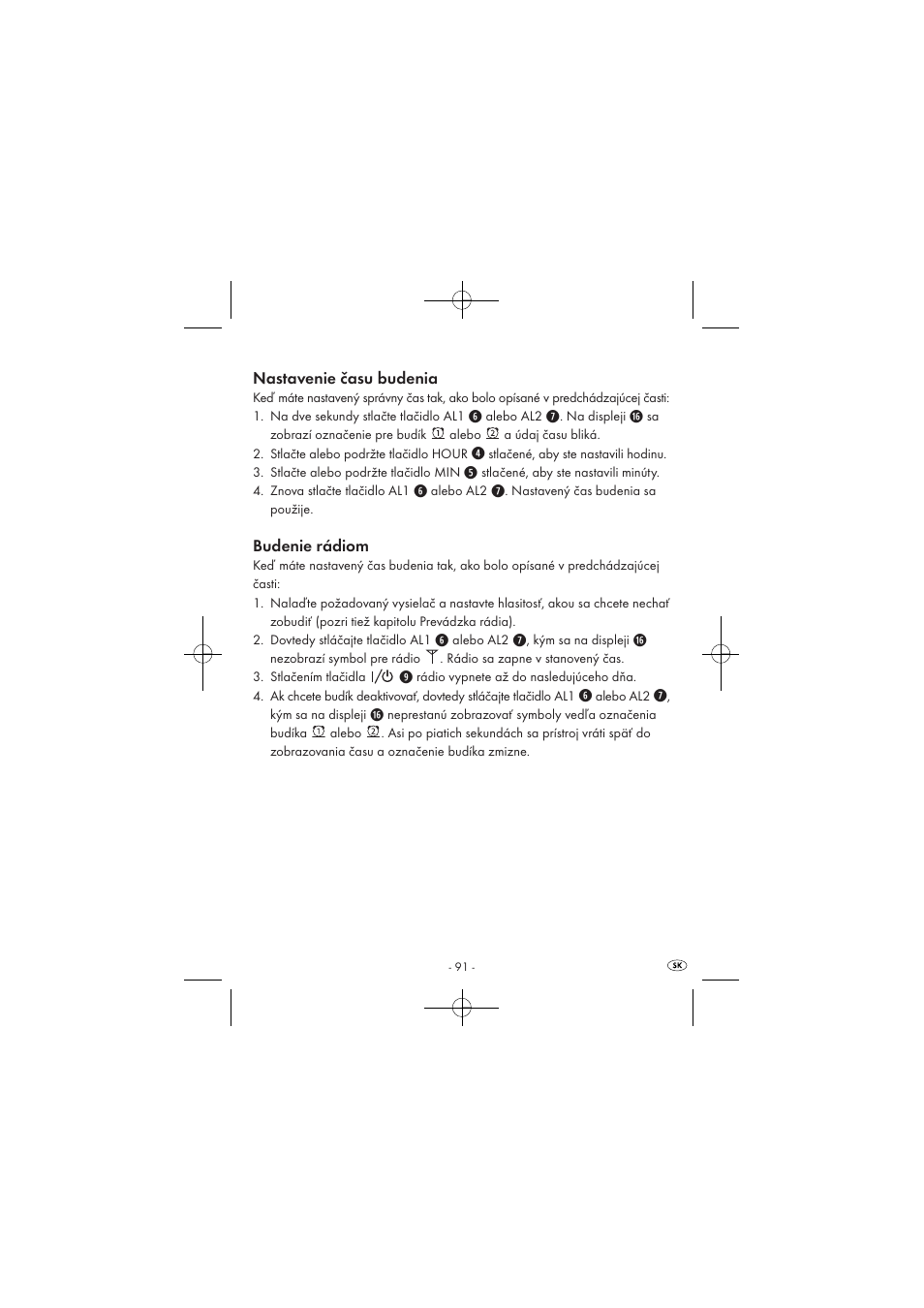 Nastavenie času budenia, Budenie rádiom | Silvercrest SPUV 90 A1 User Manual | Page 93 / 98