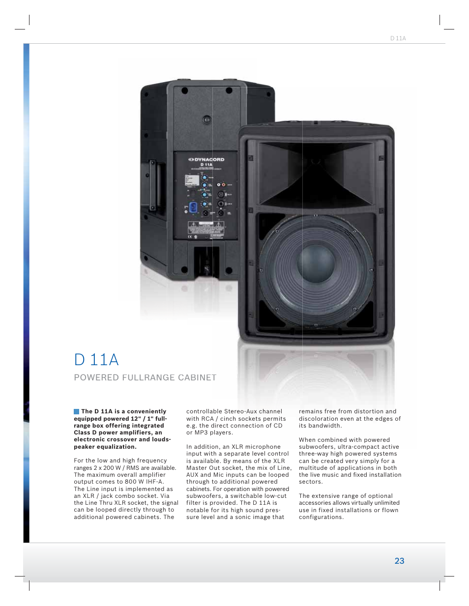 D 11a, Powered fullrange cabinet, D fullrange cabinet t | Dynacord Speaker User Manual | Page 23 / 120