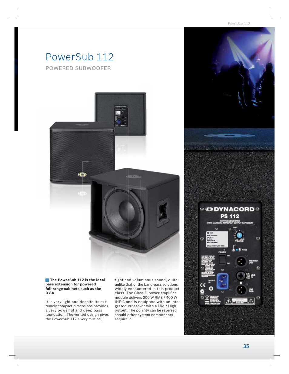 Powersub 112, Powered subwoofer | Dynacord Speaker User Manual | Page 35 / 120