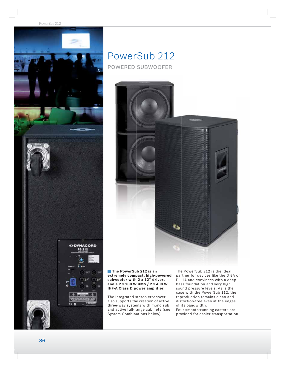 Powersub 212, Powered subwoofer | Dynacord Speaker User Manual | Page 36 / 120