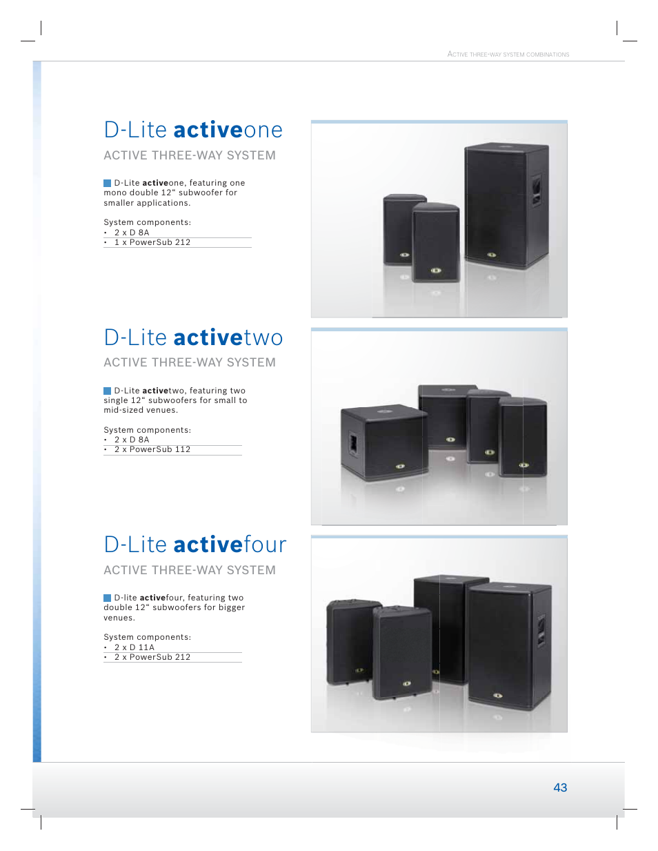 D-lite active one, D-lite active two, D-lite active four | Active three-way system | Dynacord Speaker User Manual | Page 43 / 120