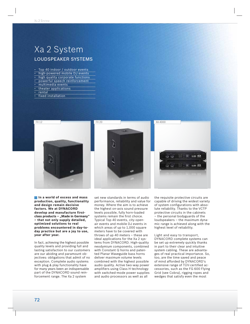 Xa 2 system, Loudspeaker systems | Dynacord Speaker User Manual | Page 72 / 120