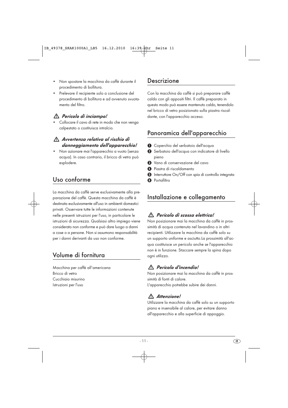 Uso conforme, Volume di fornitura, Descrizione | Panoramica dell'apparecchio, Installazione e collegamento | Silvercrest SKAK 1000 A1 User Manual | Page 13 / 42