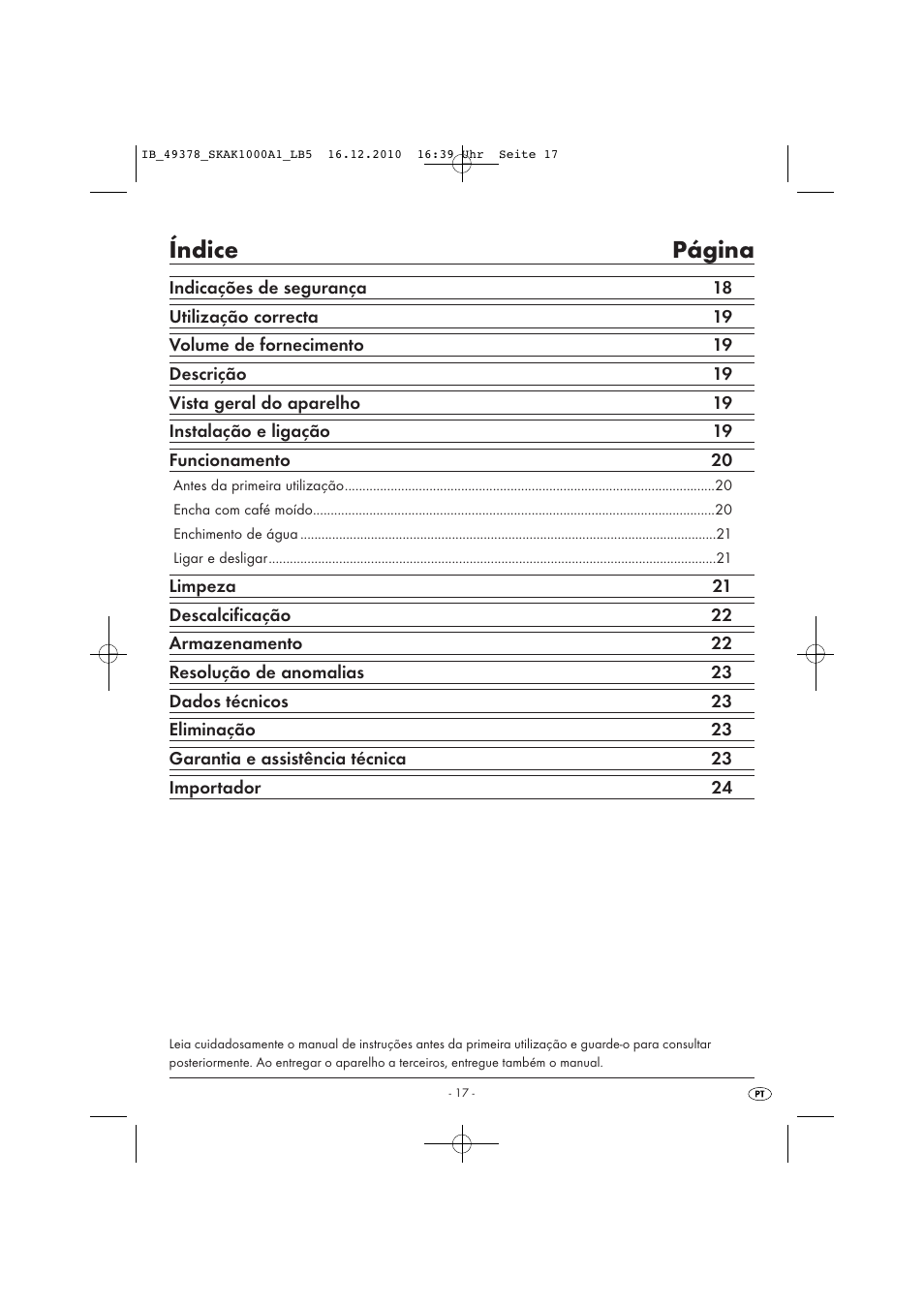 Índice página | Silvercrest SKAK 1000 A1 User Manual | Page 19 / 42
