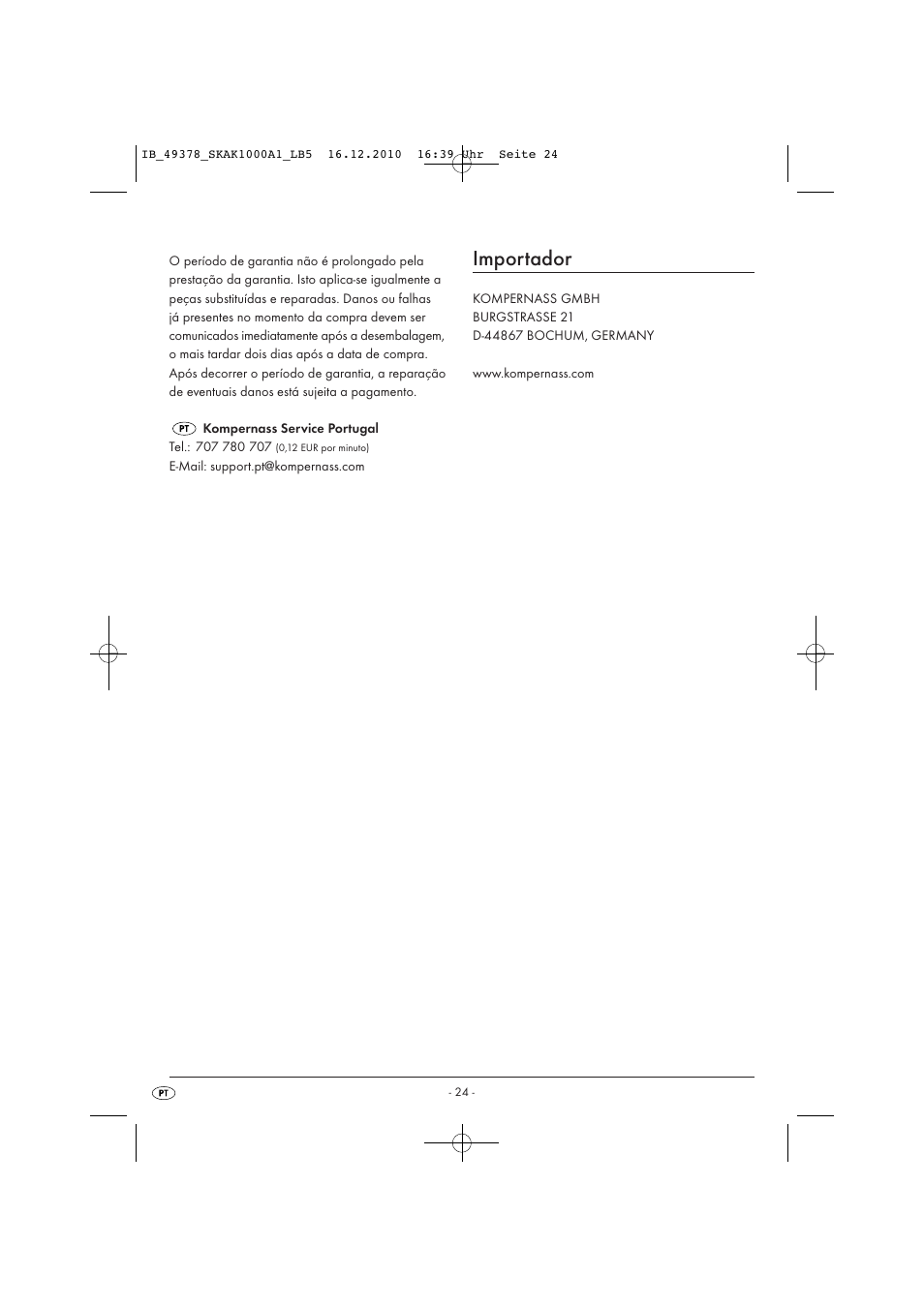 Importador | Silvercrest SKAK 1000 A1 User Manual | Page 26 / 42
