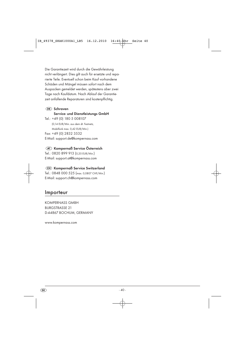 Importeur | Silvercrest SKAK 1000 A1 User Manual | Page 42 / 42