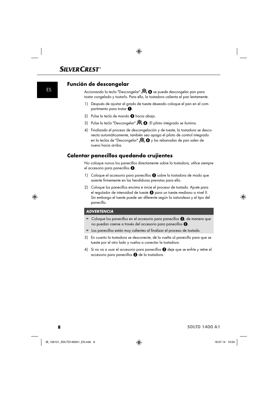 Función de descongelar, Calentar panecillos quedando crujientes | Silvercrest SDLTD 1400 A1 User Manual | Page 11 / 40