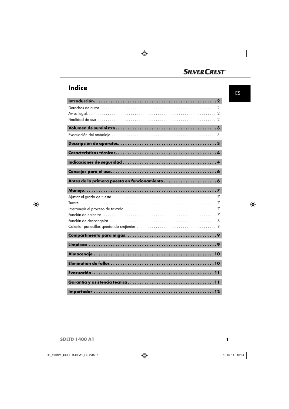 Indice | Silvercrest SDLTD 1400 A1 User Manual | Page 4 / 40