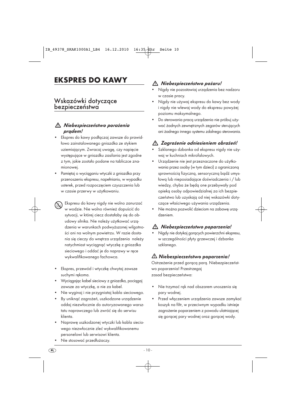 Ekspres do kawy, Wskazówki dotyczące bezpieczeństwa | Silvercrest SKAK 1000 A1 User Manual | Page 12 / 66