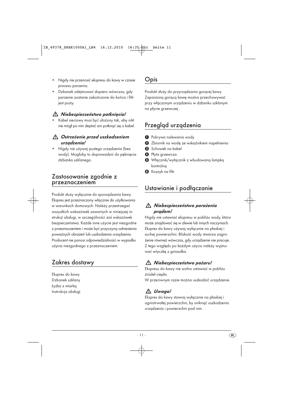 Zastosowanie zgodnie z przeznaczeniem, Zakres dostawy, Opis | Przegląd urządzenia, Ustawianie i podłączanie | Silvercrest SKAK 1000 A1 User Manual | Page 13 / 66