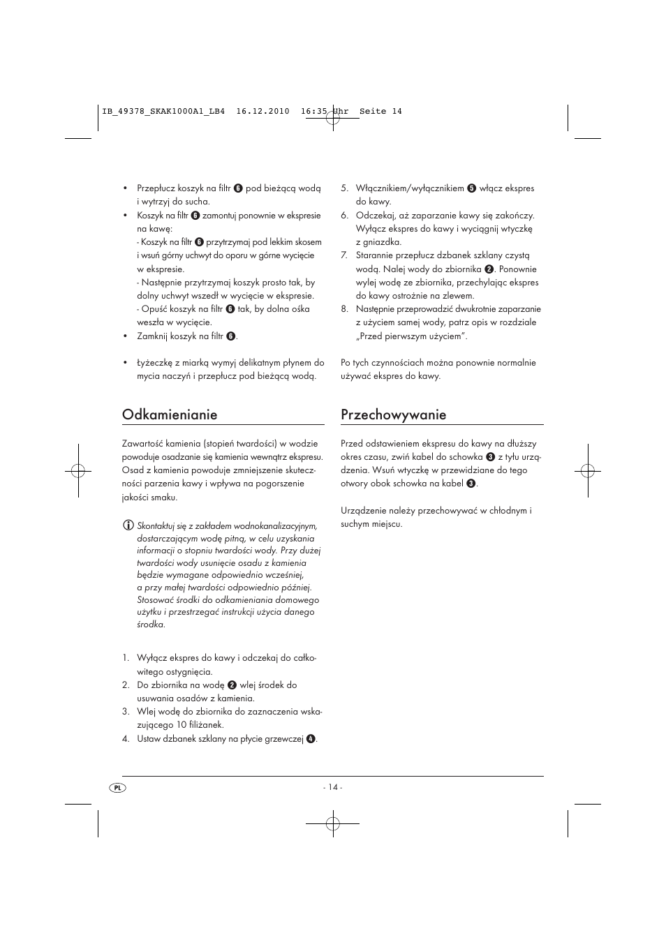 Odkamienianie, Przechowywanie | Silvercrest SKAK 1000 A1 User Manual | Page 16 / 66