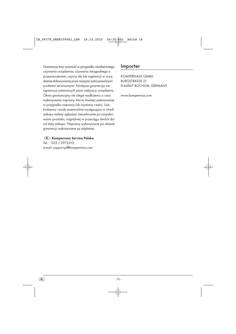 Importer | Silvercrest SKAK 1000 A1 User Manual | Page 18 / 66