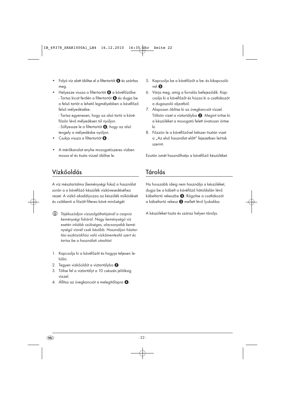 Vízkőoldás, Tárolás | Silvercrest SKAK 1000 A1 User Manual | Page 24 / 66