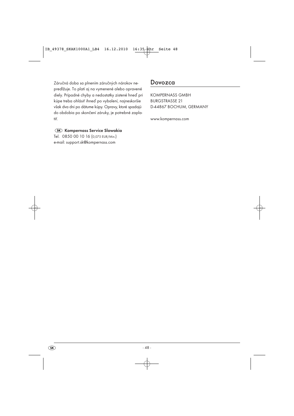 Dovozca | Silvercrest SKAK 1000 A1 User Manual | Page 50 / 66