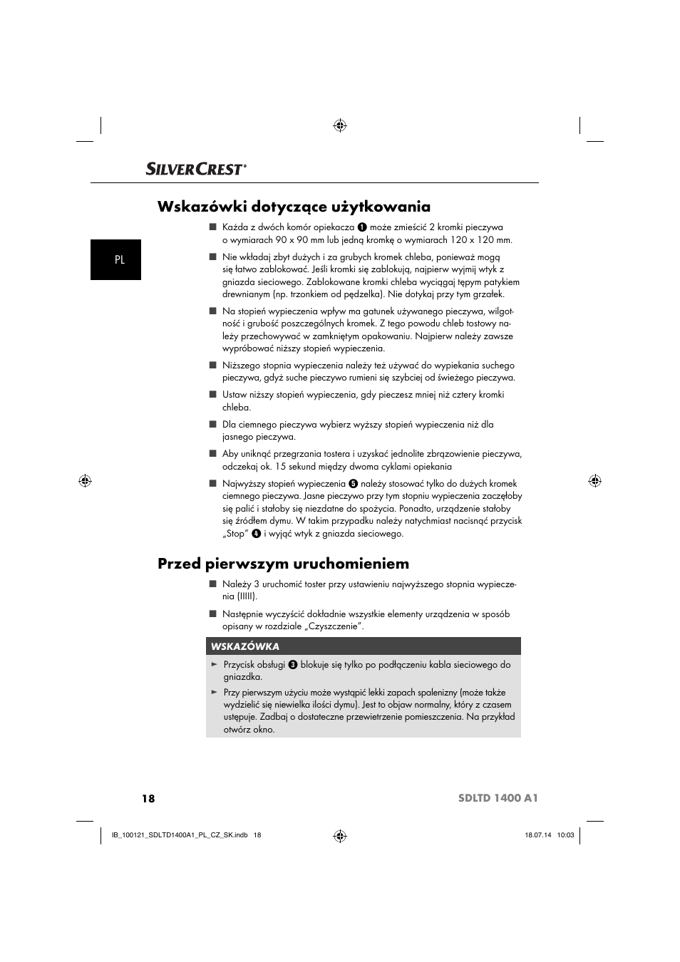 Wskazówki dotyczące użytkowania, Przed pierwszym uruchomieniem | Silvercrest SDLTD 1400 A1 User Manual | Page 21 / 64