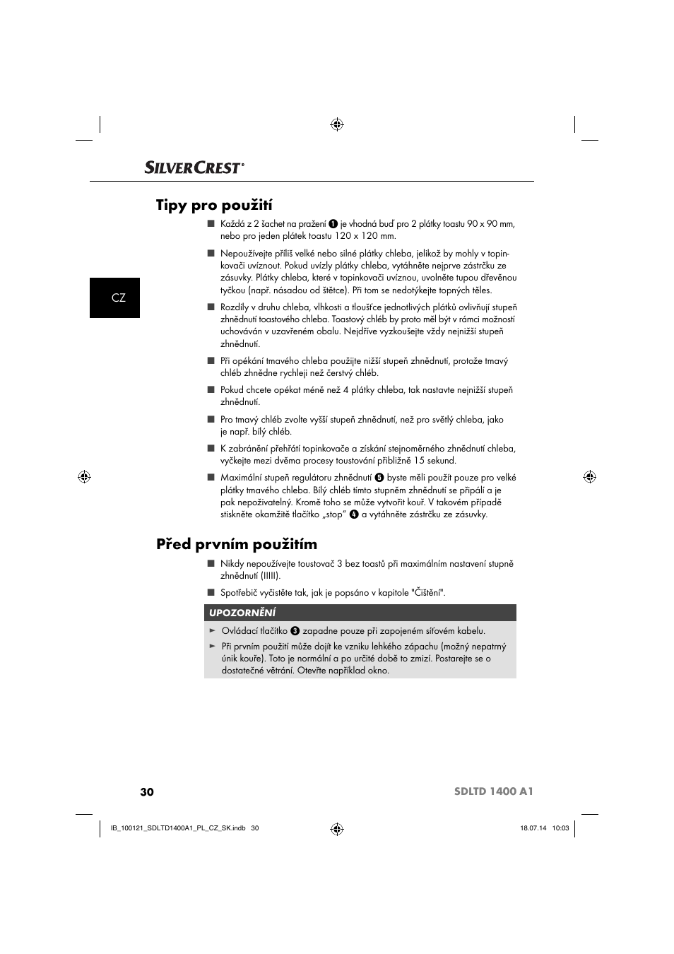 Tipy pro použití, Před prvním použitím | Silvercrest SDLTD 1400 A1 User Manual | Page 33 / 64