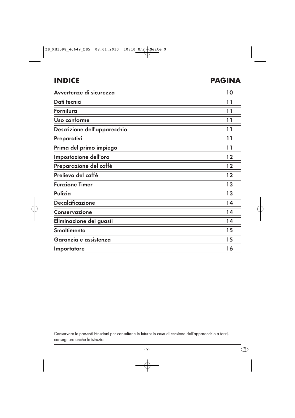 Indice pagina | Silvercrest KH 1098 User Manual | Page 11 / 42