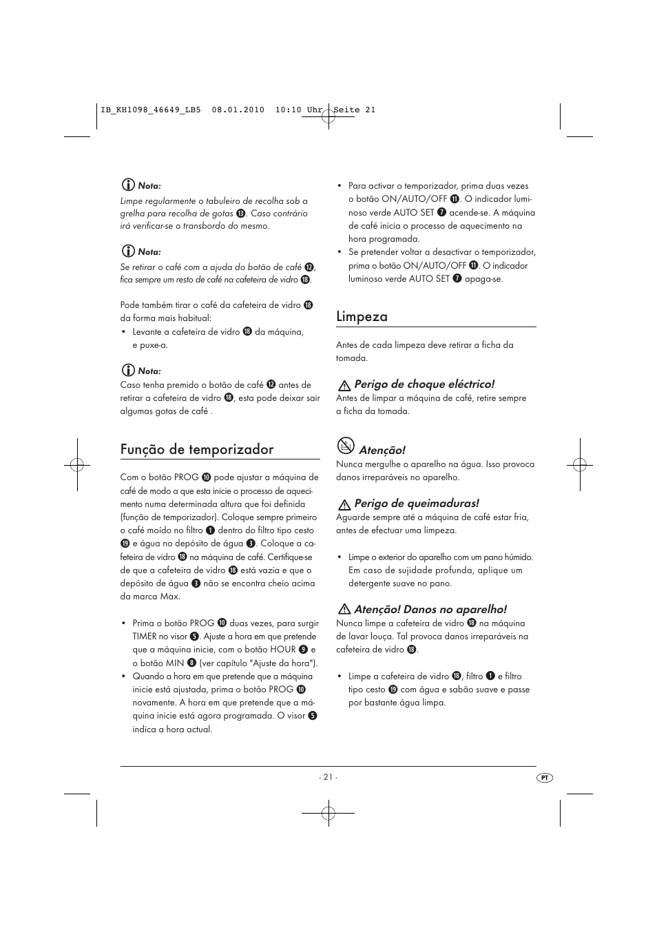 Função de temporizador, Limpeza | Silvercrest KH 1098 User Manual | Page 23 / 42