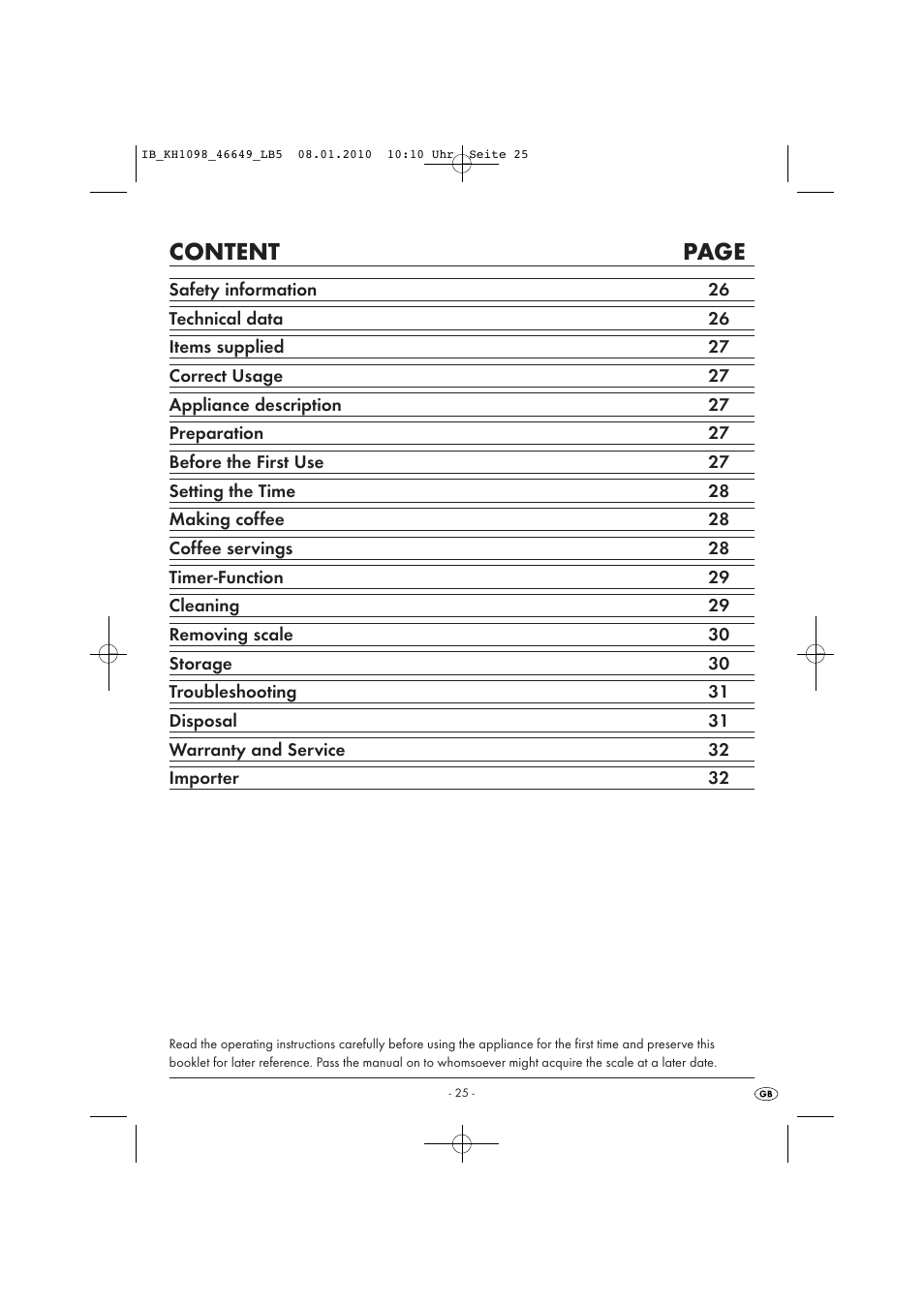 Content page | Silvercrest KH 1098 User Manual | Page 27 / 42