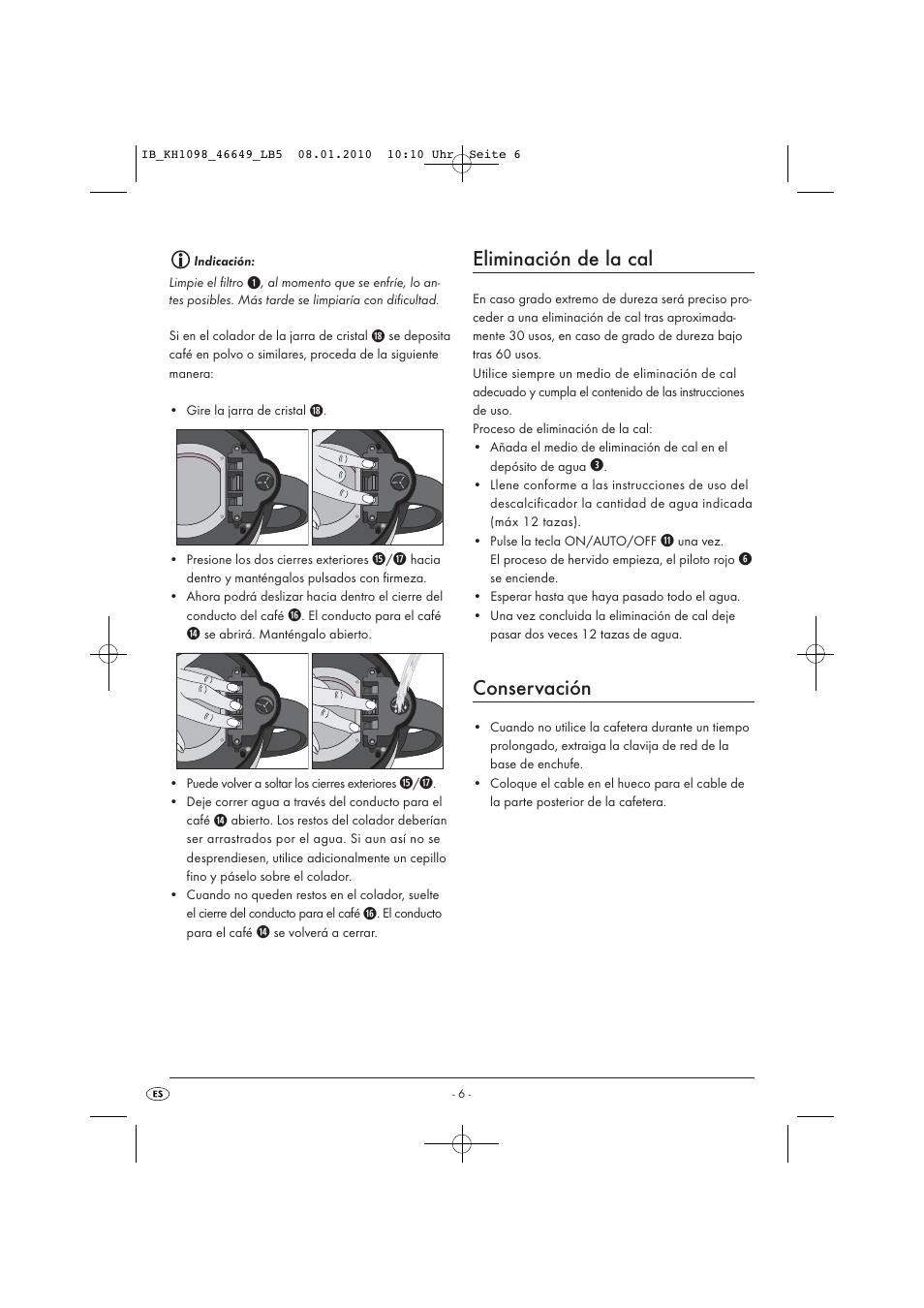 Eliminación de la cal, Conservación | Silvercrest KH 1098 User Manual | Page 8 / 42