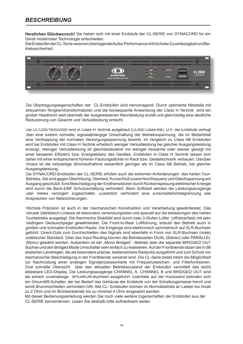Beschreibung | Dynacord CL 800 User Manual | Page 14 / 36