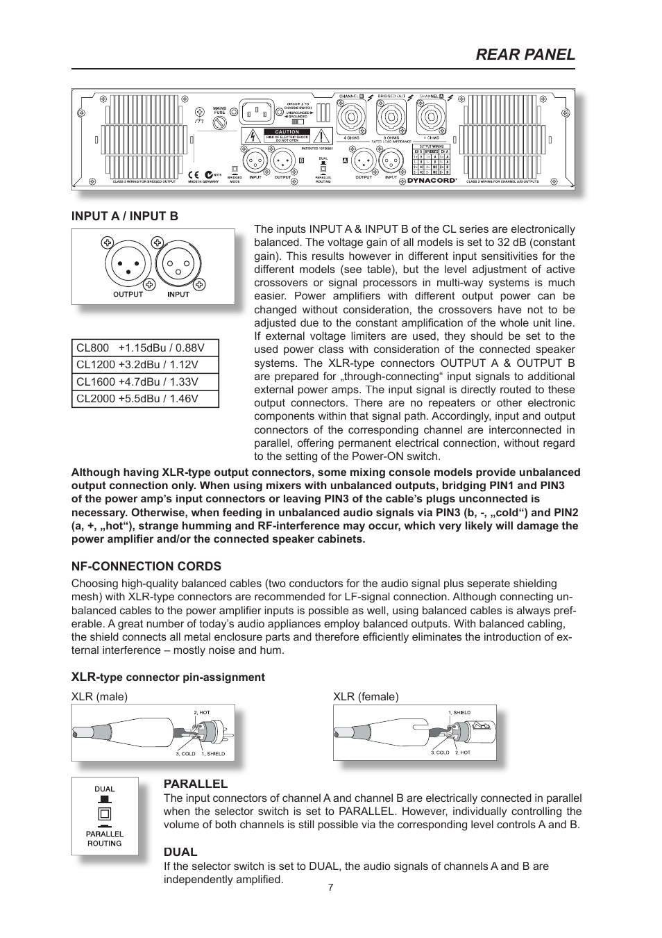 Rear panel | Dynacord CL 800 User Manual | Page 7 / 36