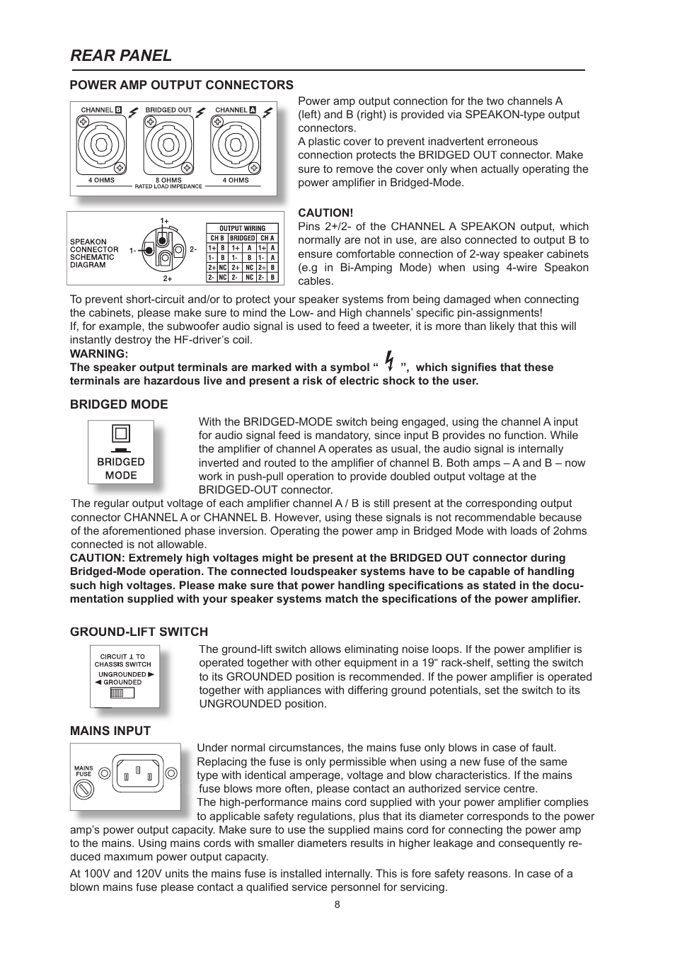 Rear panel | Dynacord CL 800 User Manual | Page 8 / 36