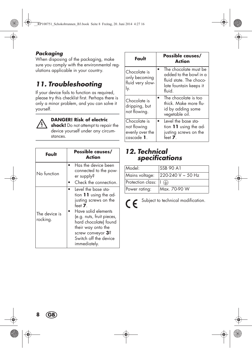 Troubleshooting, Technical specifications | Silvercrest SSB 90 A1 User Manual | Page 10 / 74