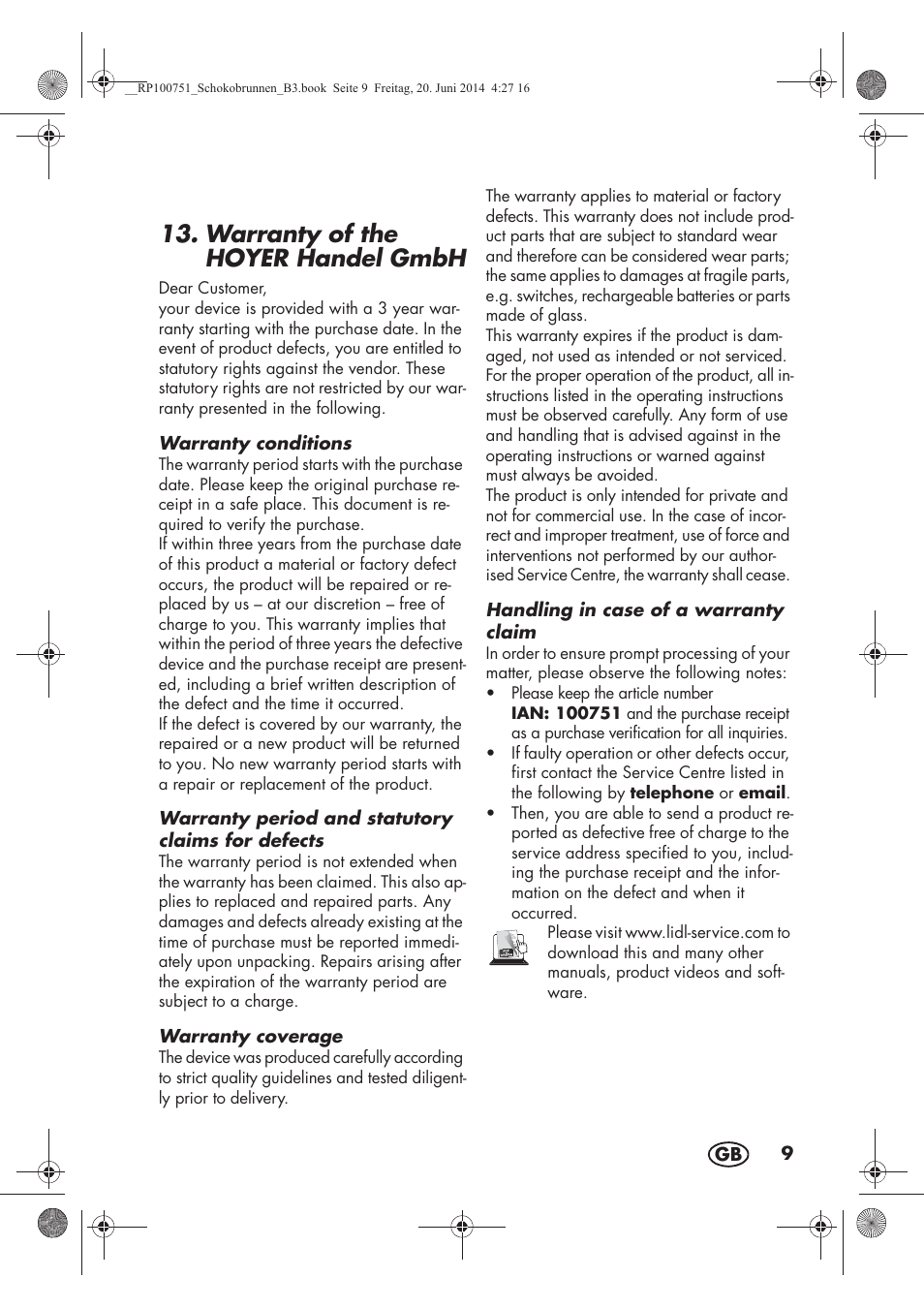 Warranty of the hoyer handel gmbh | Silvercrest SSB 90 A1 User Manual | Page 11 / 74