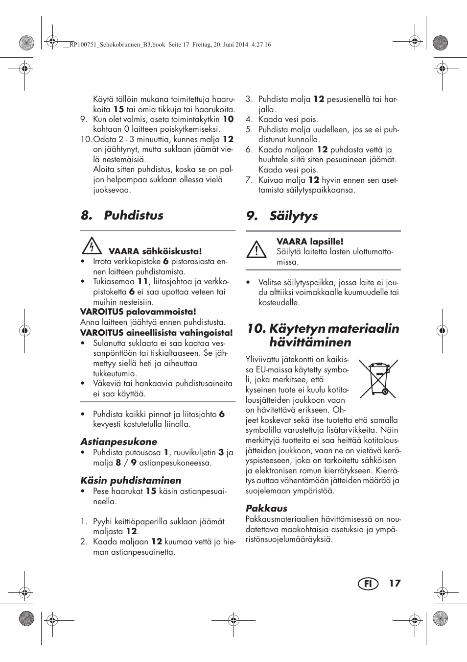 Puhdistus, Säilytys, Käytetyn materiaalin hävittäminen | Silvercrest SSB 90 A1 User Manual | Page 19 / 74