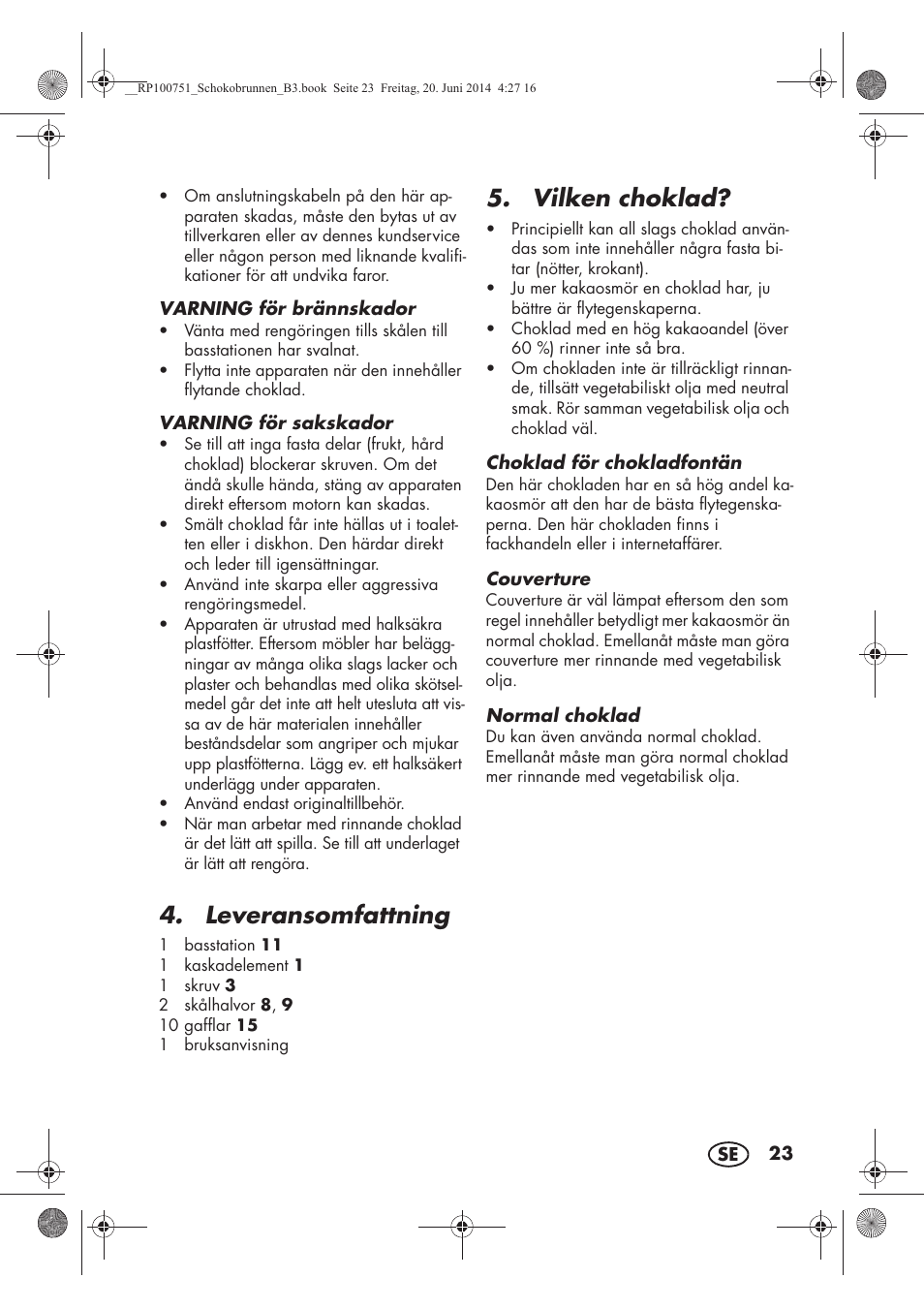 Leveransomfattning, Vilken choklad | Silvercrest SSB 90 A1 User Manual | Page 25 / 74