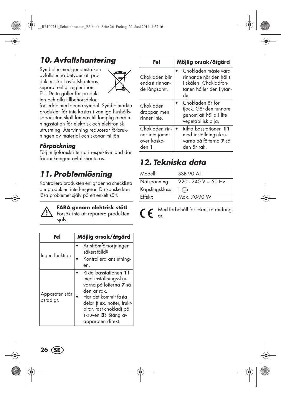 Avfallshantering, Problemlösning, Tekniska data | Silvercrest SSB 90 A1 User Manual | Page 28 / 74