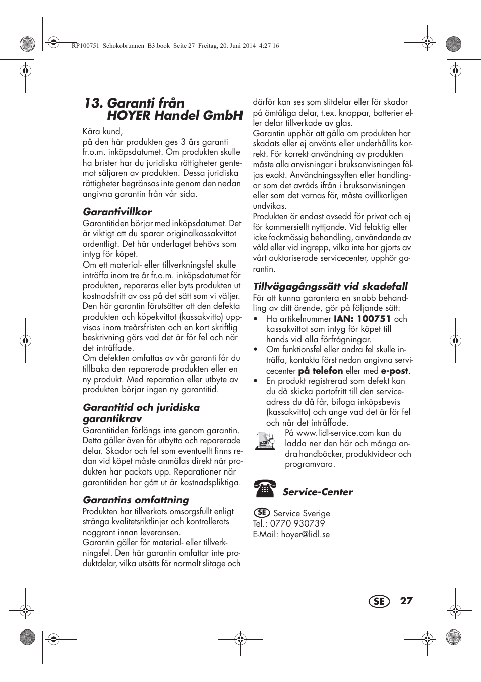 Garanti från hoyer handel gmbh | Silvercrest SSB 90 A1 User Manual | Page 29 / 74