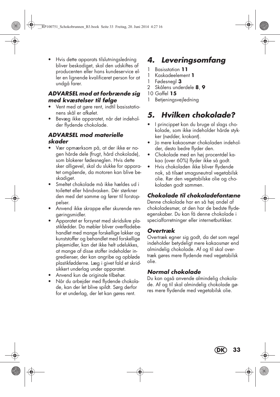 Leveringsomfang, Hvilken chokolade | Silvercrest SSB 90 A1 User Manual | Page 35 / 74