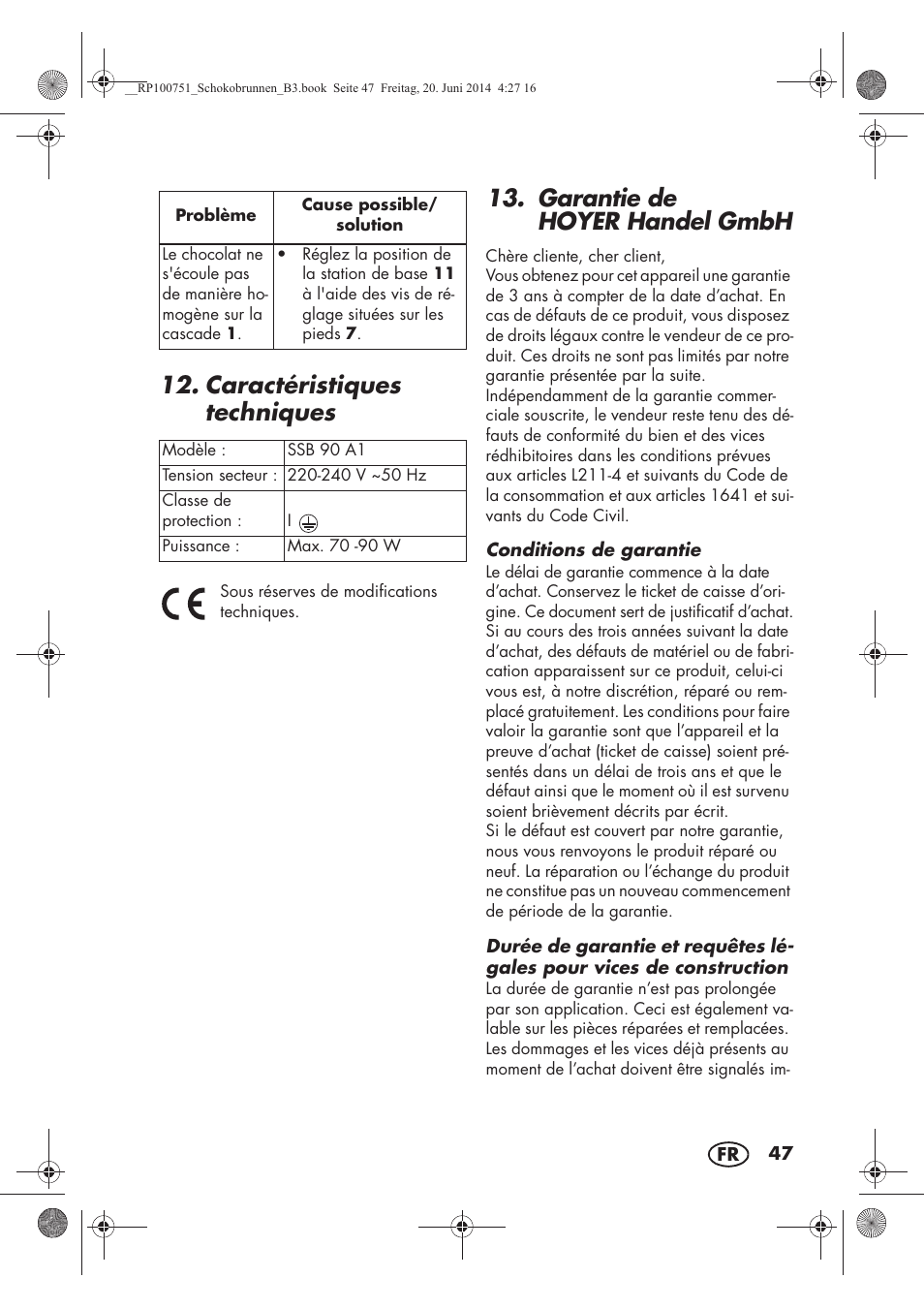 Caractéristiques techniques, Garantie de hoyer handel gmbh | Silvercrest SSB 90 A1 User Manual | Page 49 / 74