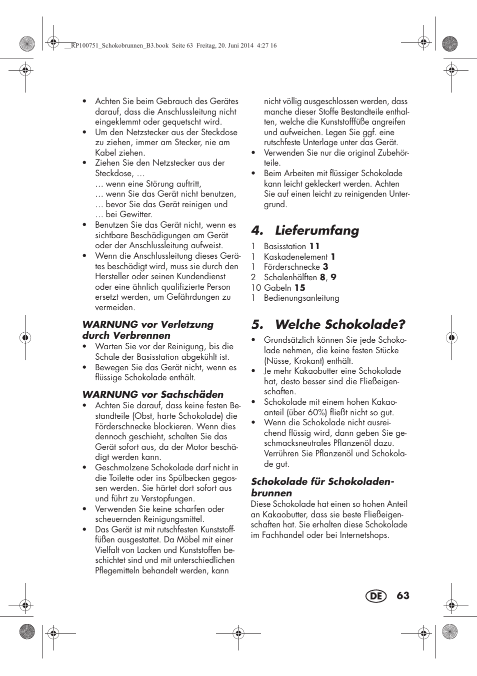 Lieferumfang, Welche schokolade | Silvercrest SSB 90 A1 User Manual | Page 65 / 74