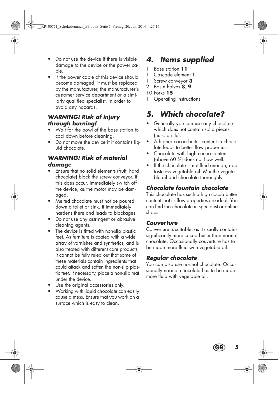 Items supplied, Which chocolate | Silvercrest SSB 90 A1 User Manual | Page 7 / 74