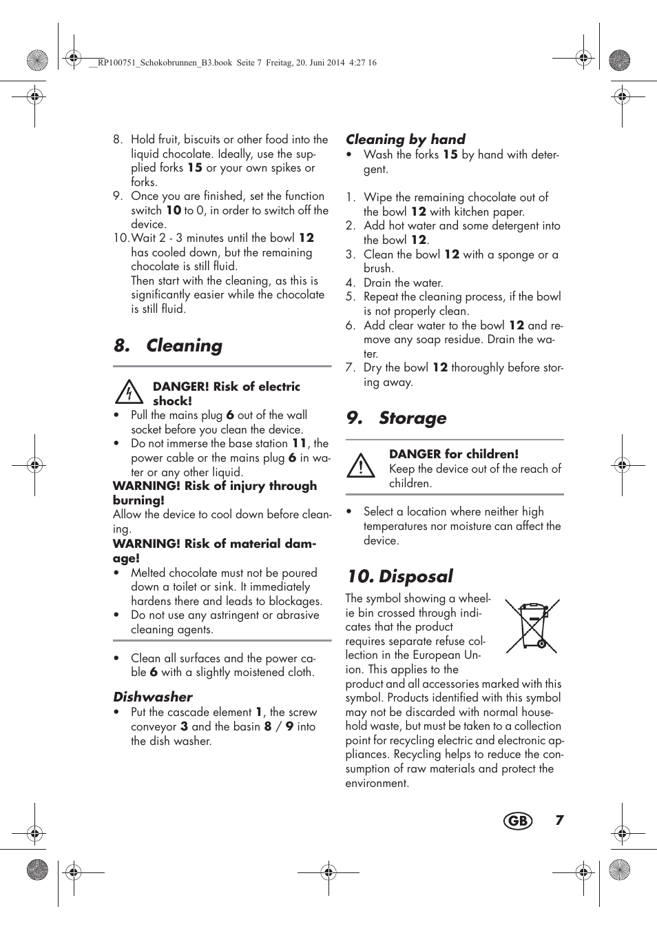 Cleaning, Storage, Disposal | Silvercrest SSB 90 A1 User Manual | Page 9 / 74