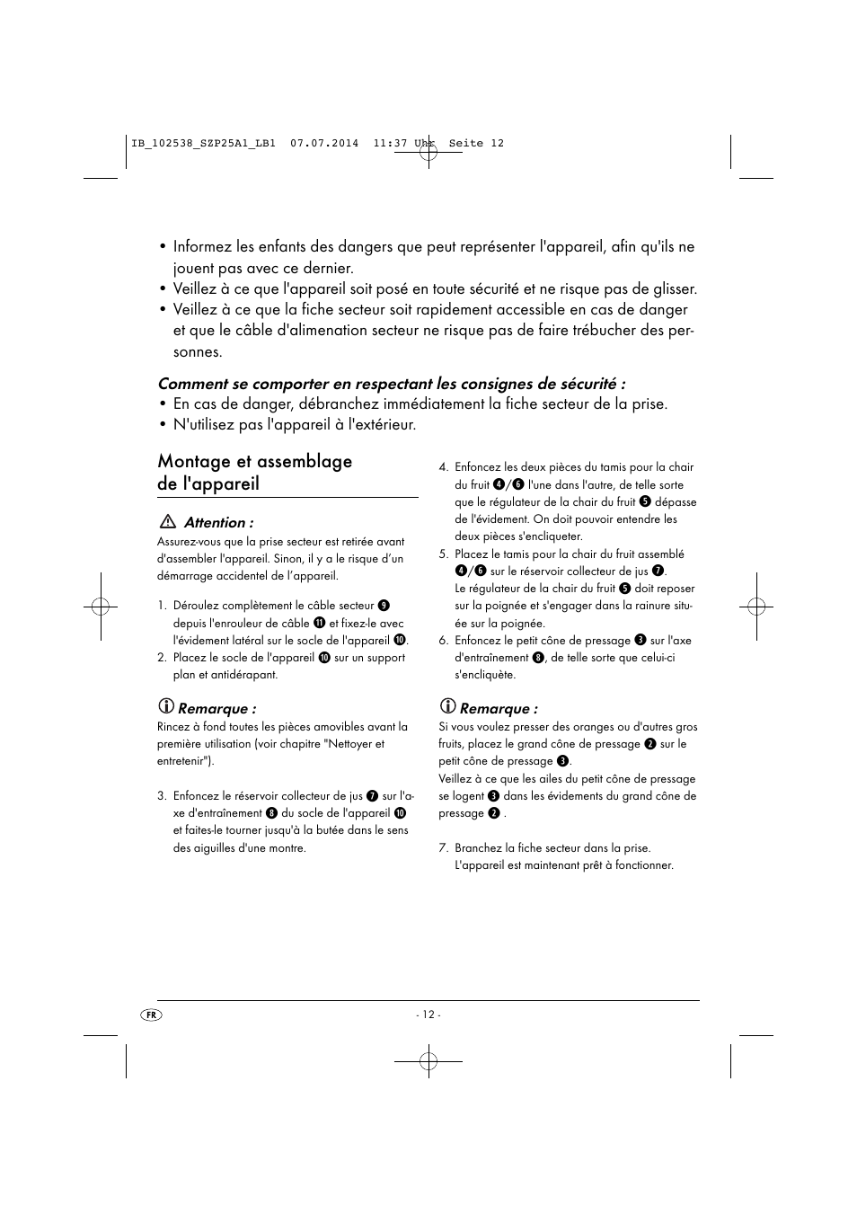 Montage et assemblage de l'appareil | Silvercrest SZP 25 A1 User Manual | Page 15 / 35
