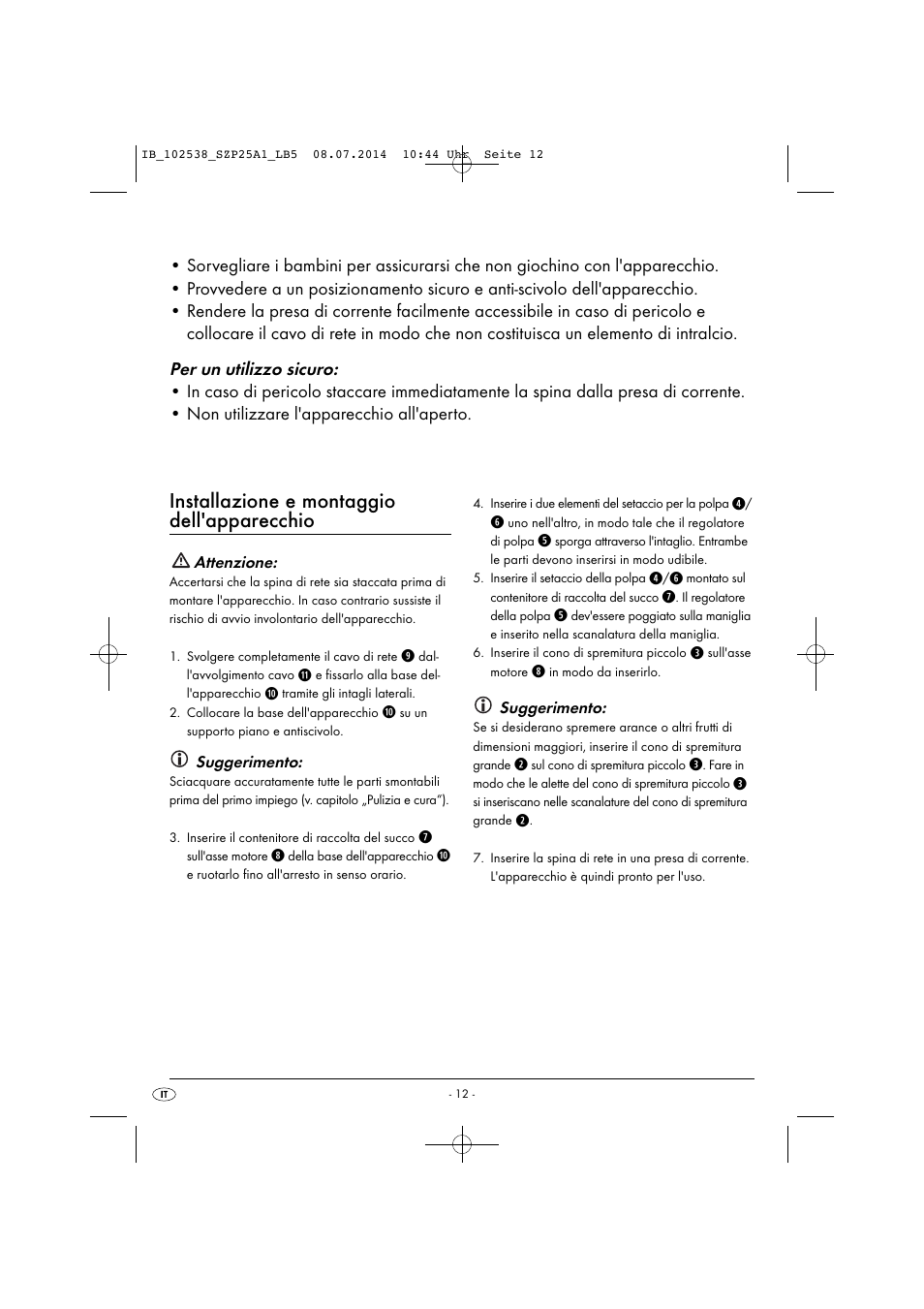 Installazione e montaggio dell'apparecchio | Silvercrest SZP 25 A1 User Manual | Page 15 / 43