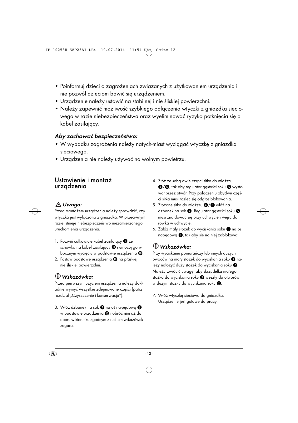Ustawienie i montaż urządzenia | Silvercrest SZP 25 A1 User Manual | Page 15 / 51
