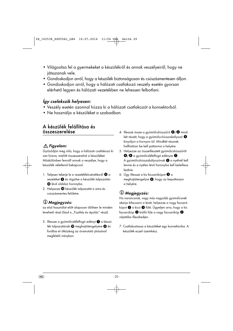 A készülék felállítása és összeszerelése | Silvercrest SZP 25 A1 User Manual | Page 23 / 51