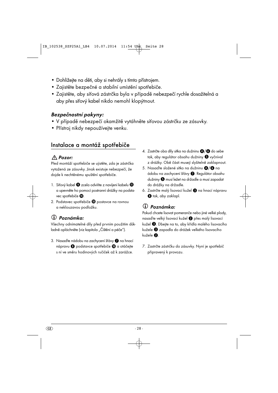 Instalace a montáž spotřebiče | Silvercrest SZP 25 A1 User Manual | Page 31 / 51